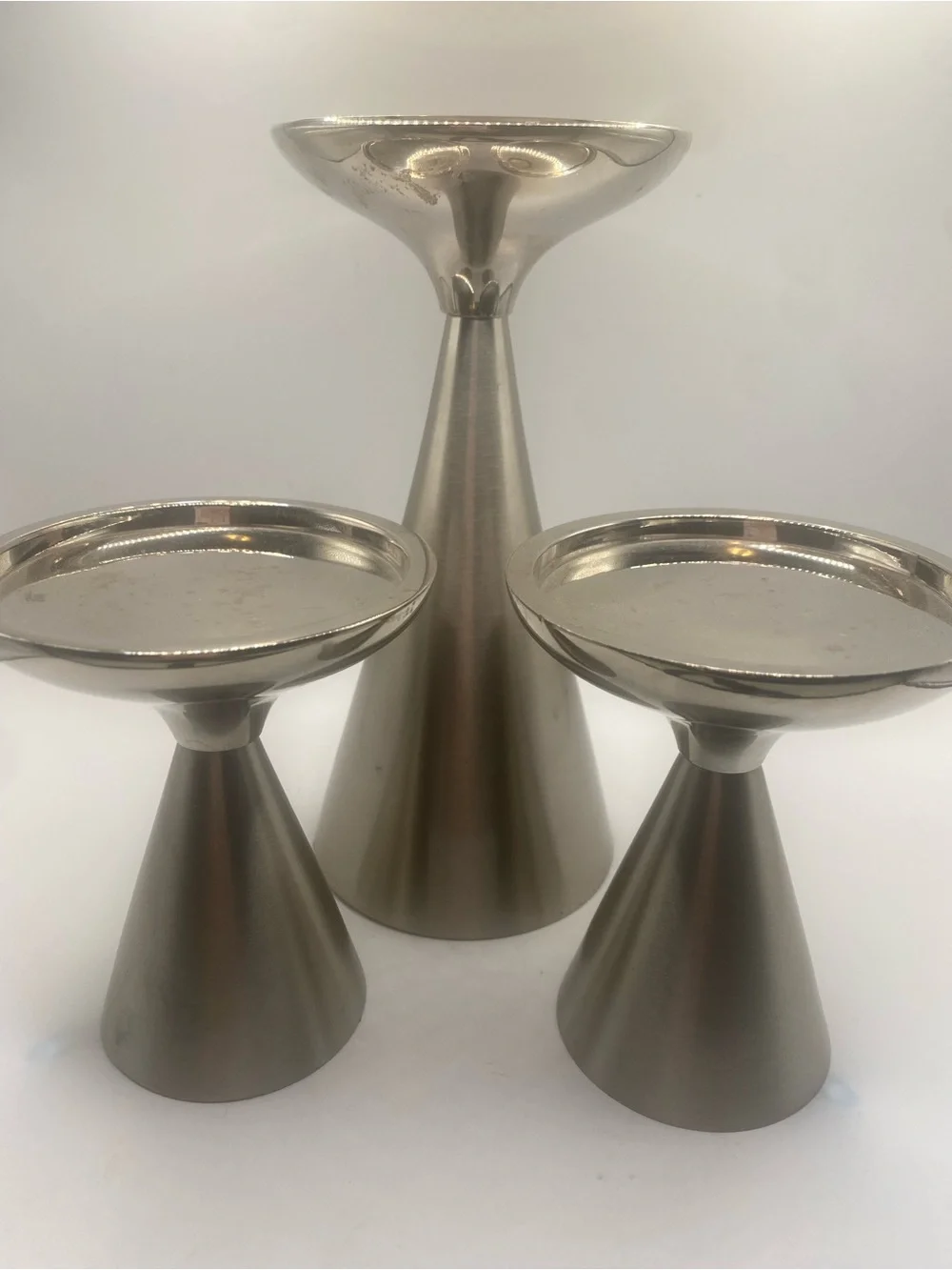 Heavy Vintage Mid Century Modern Style Cone Candle Holders - Set of 3 Brutalist